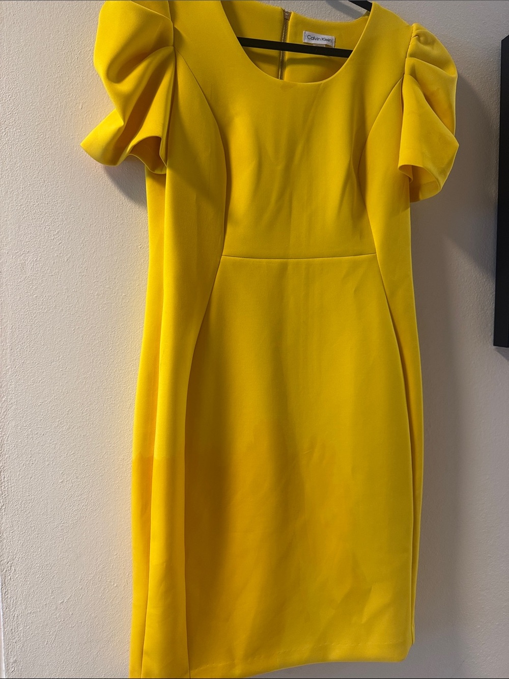 Calvin Klein Sunny Yellow Puff Sleeve Sheath Dress